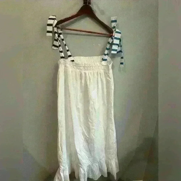 NWT Addison Bay White/Blue 100% Cotton Poplin Maxi Dress Women's Size Large - Picture 5 of 5